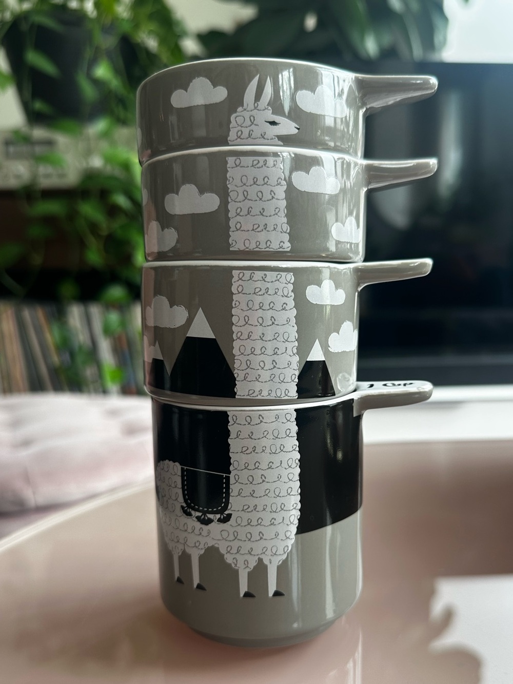 Gray Llama Ceramic Stacking Measuring Cups - Cute Kitchen Bakeware
